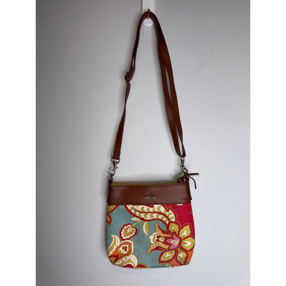 Spartina 449 Daufuskie Island Floral Paisley Linen Crossbody Bag Brown Trim